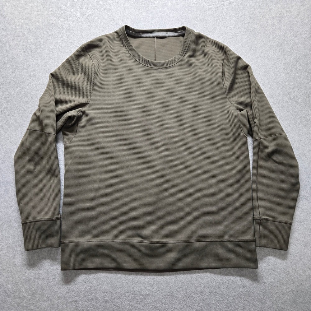 Lululemon Metal Thermal Long Sleeve Crewneck Olive Green Waffle Knit Mens Large